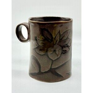 World Market Brown Glazed Floral Flower Coffee Mug